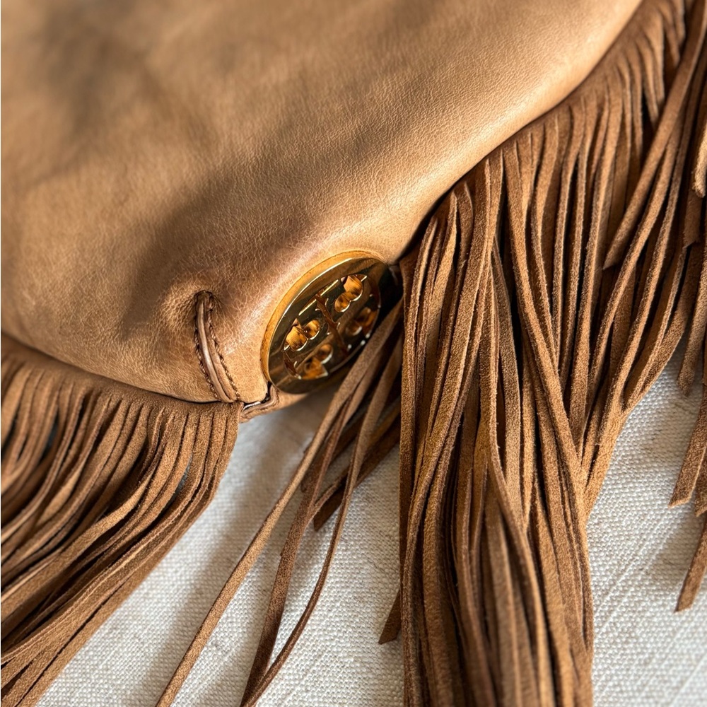 Tory Burch Tan Leather Fringe Shoulder Bag